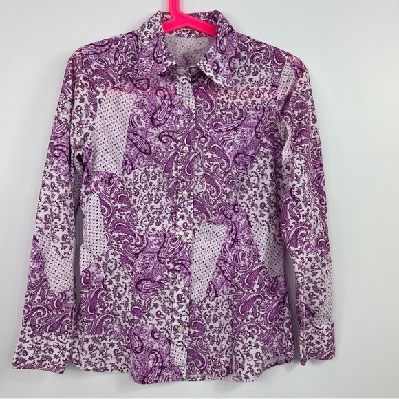 Etro Shirt Sz 40 Purple Button Down Paisley Print Cotton - Picture 8 of 14